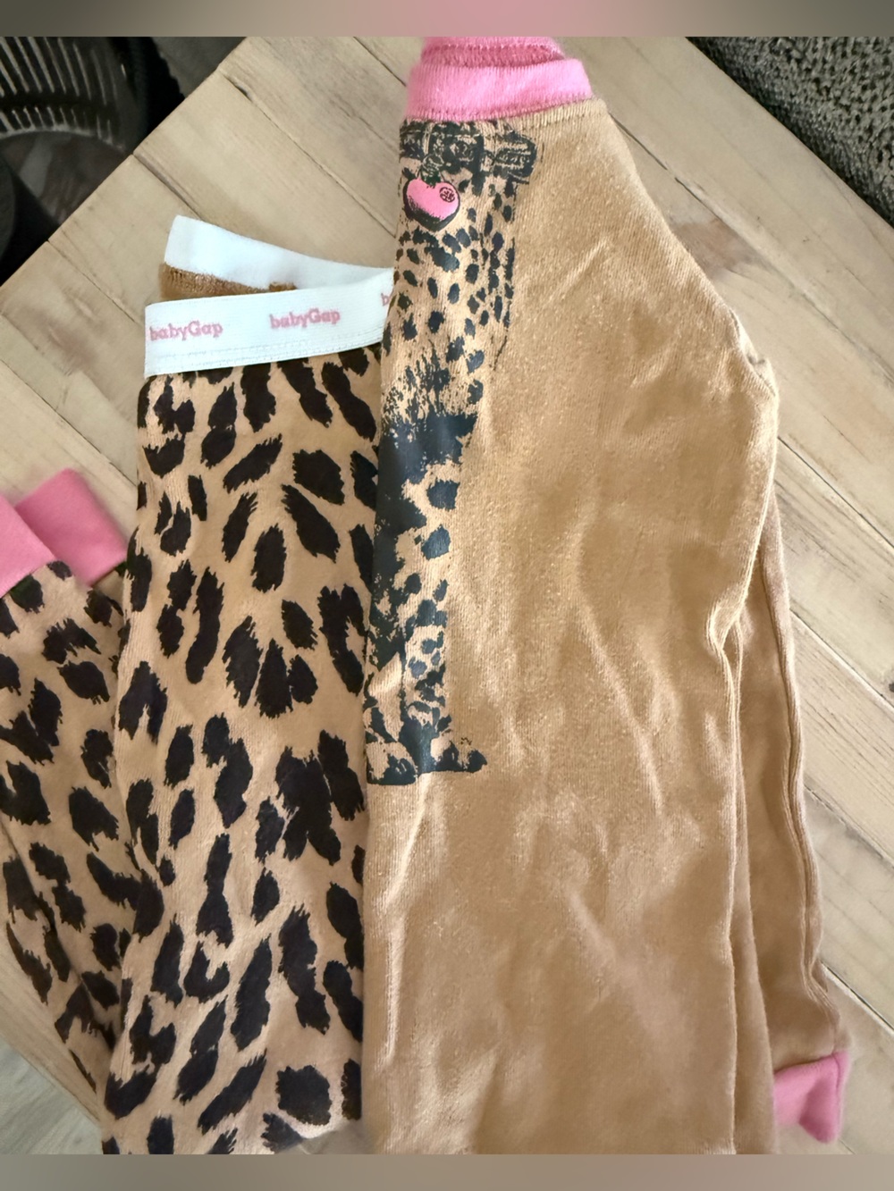 GAP Leopard Print Pajama Set in Tan and Black with Pink Trim